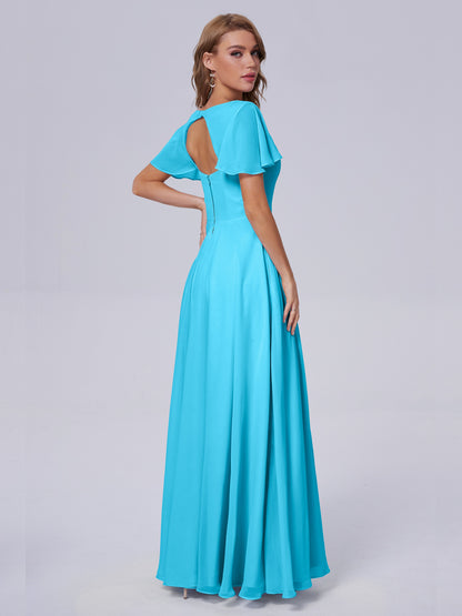 Anastasia Chiffon Long Bridesmaid Dresses With Sleeves