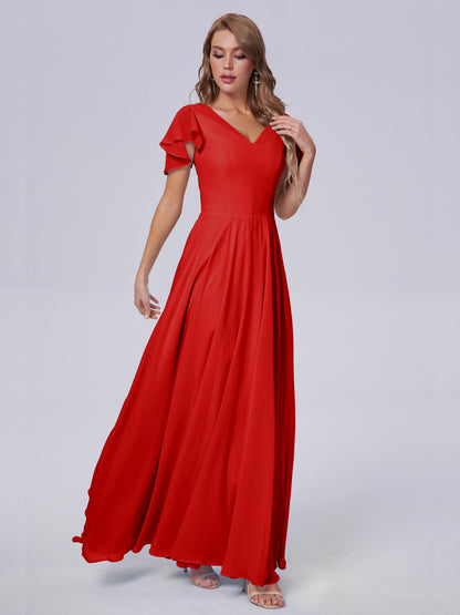 Anastasia Chiffon Long Bridesmaid Dresses With Sleeves