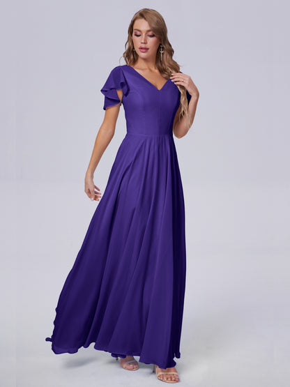 Anastasia Chiffon Long Bridesmaid Dresses With Sleeves