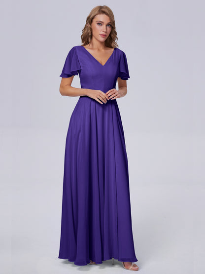 Anastasia Chiffon Long Bridesmaid Dresses With Sleeves