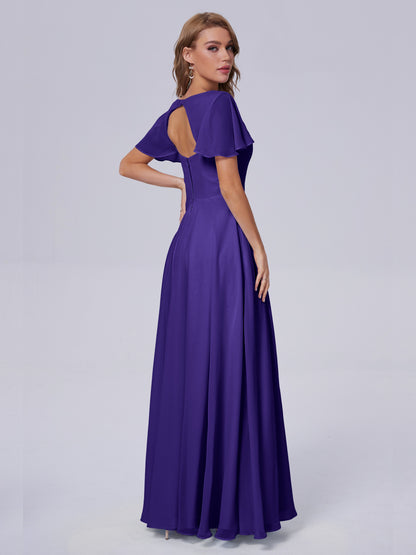 Anastasia Chiffon Long Bridesmaid Dresses With Sleeves