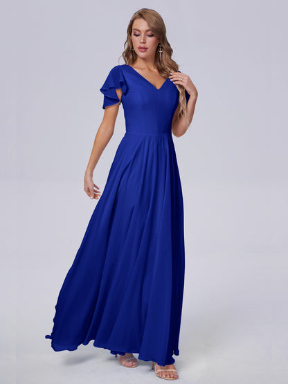 Anastasia Chiffon Long Bridesmaid Dresses With Sleeves