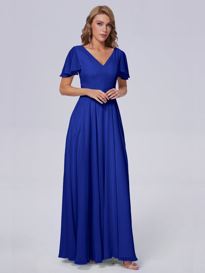 Anastasia Chiffon Long Bridesmaid Dresses With Sleeves