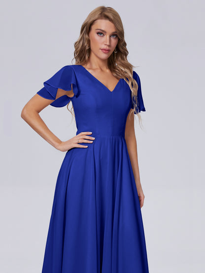 Anastasia Chiffon Long Bridesmaid Dresses With Sleeves