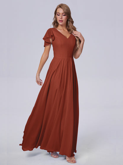 Anastasia Chiffon Long Bridesmaid Dresses With Sleeves