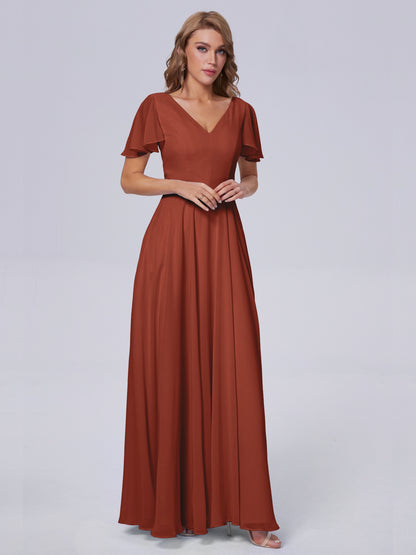 Anastasia Chiffon Long Bridesmaid Dresses With Sleeves