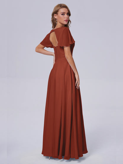Anastasia Chiffon Long Bridesmaid Dresses With Sleeves