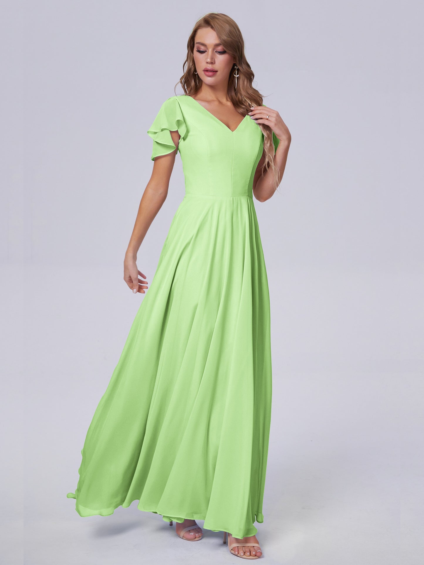 Anastasia Chiffon Long Bridesmaid Dresses With Sleeves