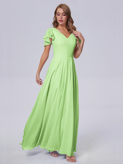 Anastasia Chiffon Long Bridesmaid Dresses With Sleeves