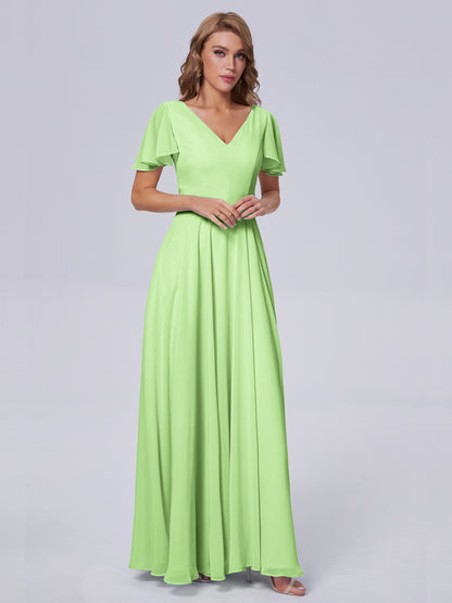 Anastasia Chiffon Long Bridesmaid Dresses With Sleeves