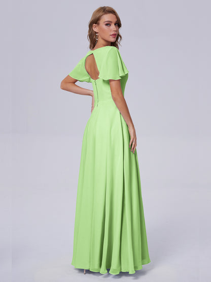 Anastasia Chiffon Long Bridesmaid Dresses With Sleeves