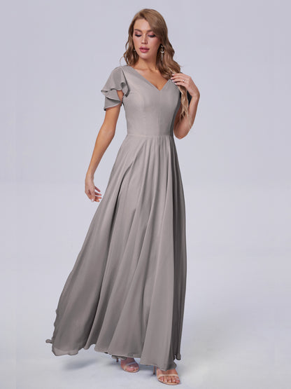 Anastasia Chiffon Long Bridesmaid Dresses With Sleeves