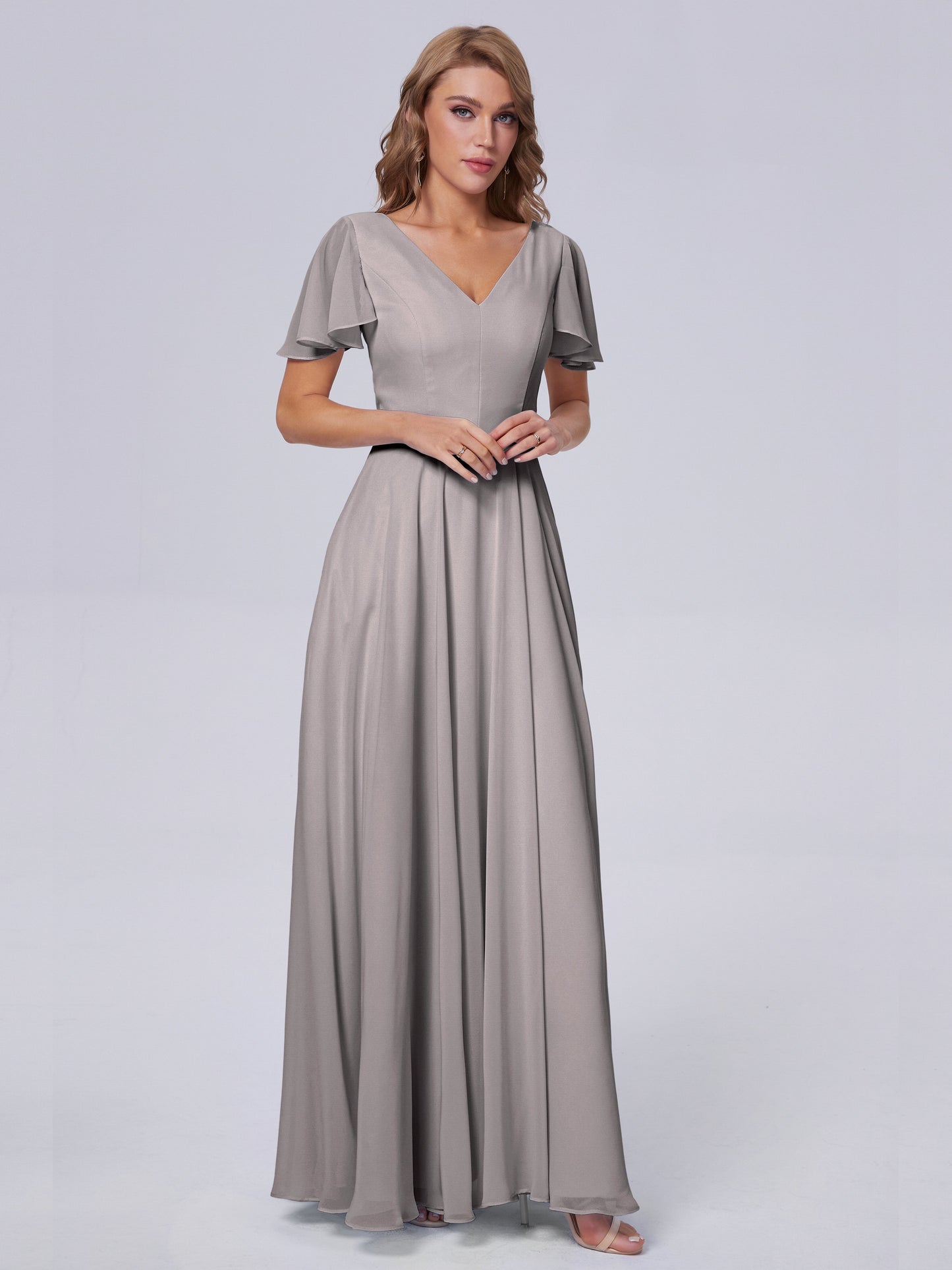 Anastasia Chiffon Long Bridesmaid Dresses With Sleeves