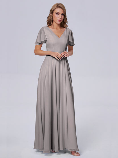 Anastasia Chiffon Long Bridesmaid Dresses With Sleeves