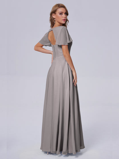 Anastasia Chiffon Long Bridesmaid Dresses With Sleeves