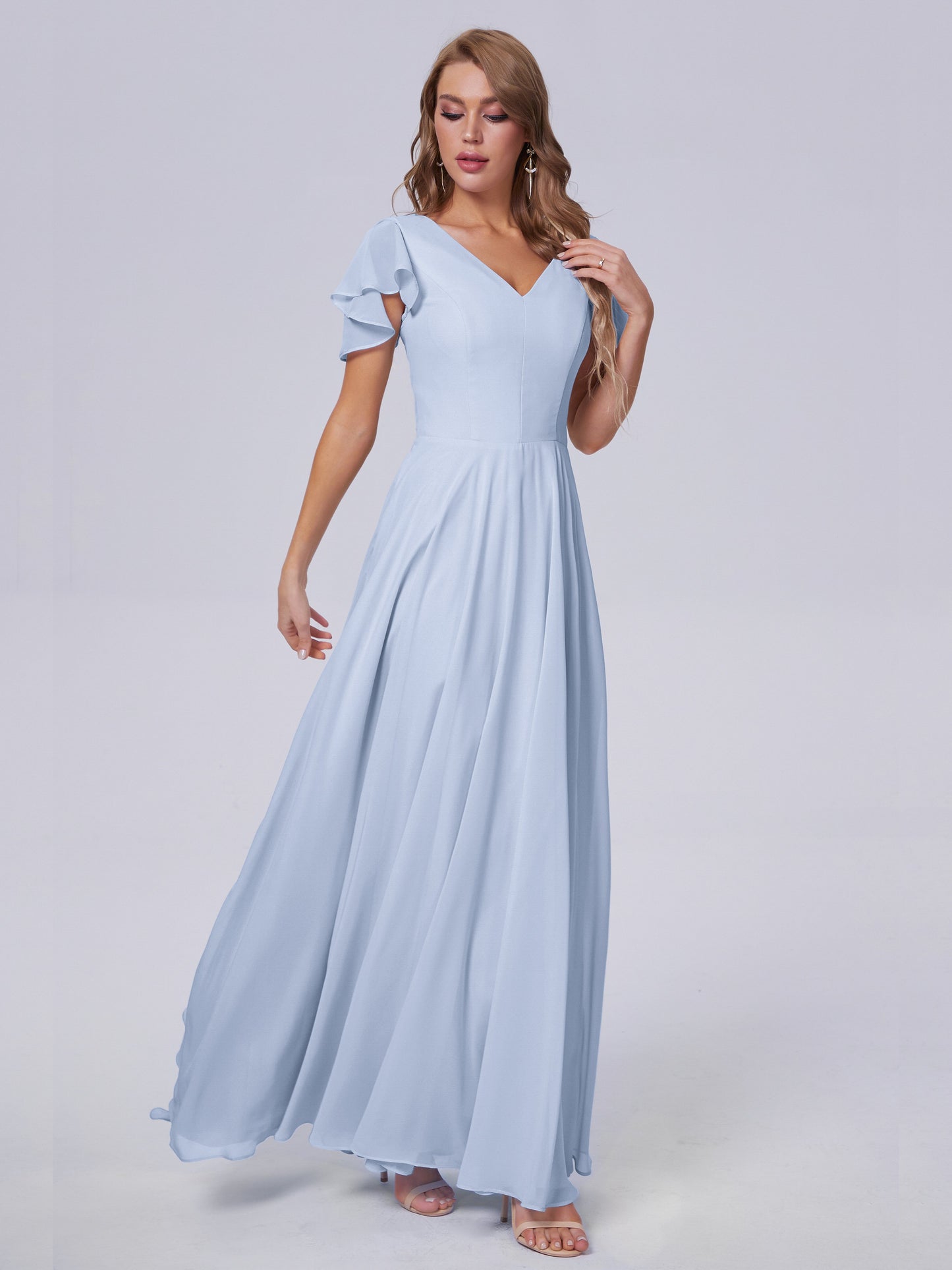 Anastasia Chiffon Long Bridesmaid Dresses With Sleeves