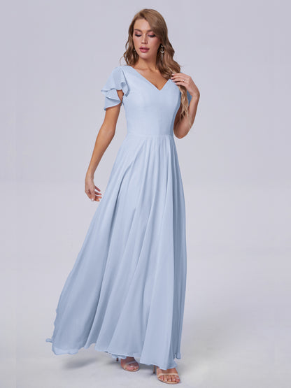 Anastasia Chiffon Long Bridesmaid Dresses With Sleeves