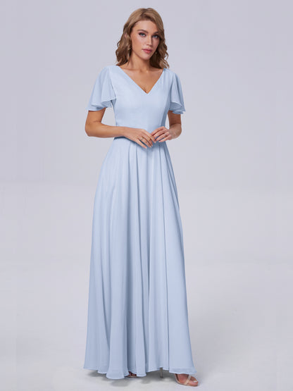 Anastasia Chiffon Long Bridesmaid Dresses With Sleeves