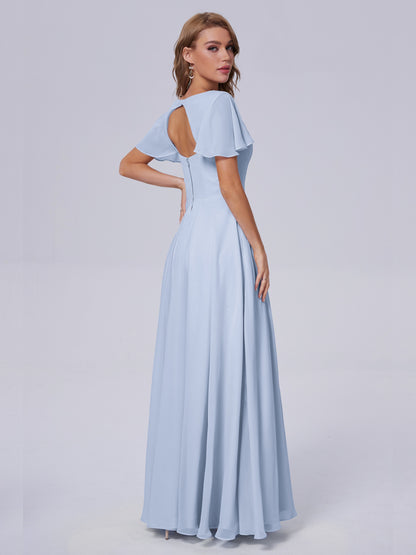 Anastasia Chiffon Long Bridesmaid Dresses With Sleeves