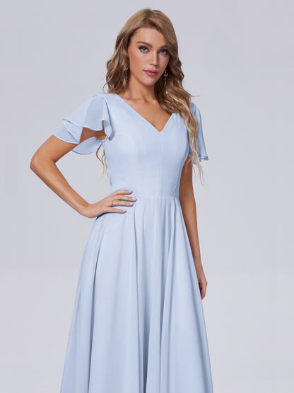 Anastasia Chiffon Long Bridesmaid Dresses With Sleeves