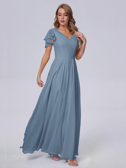 Anastasia Chiffon Long Bridesmaid Dresses With Sleeves