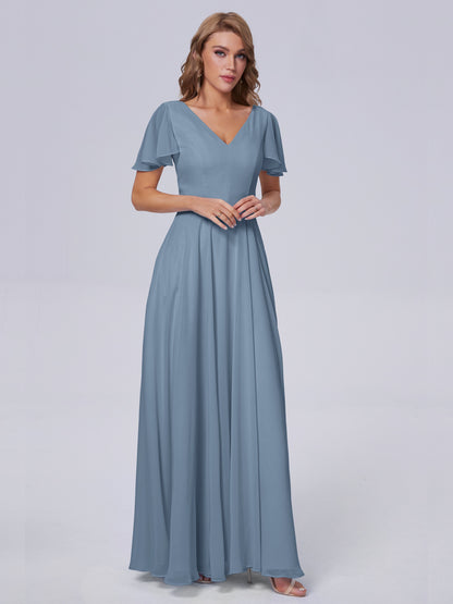 Anastasia Chiffon Long Bridesmaid Dresses With Sleeves