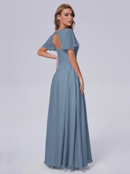 Anastasia Chiffon Long Bridesmaid Dresses With Sleeves