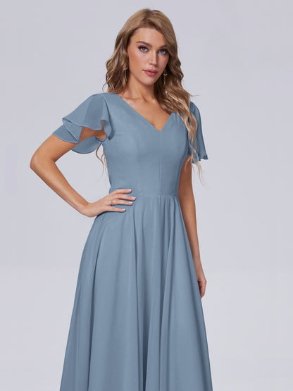 Anastasia Chiffon Long Bridesmaid Dresses With Sleeves