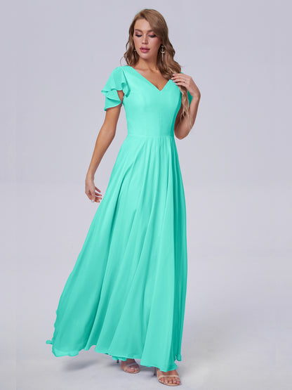 Anastasia Chiffon Long Bridesmaid Dresses With Sleeves