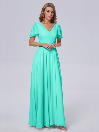 Anastasia Chiffon Long Bridesmaid Dresses With Sleeves