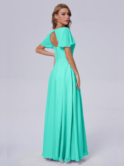 Anastasia Chiffon Long Bridesmaid Dresses With Sleeves