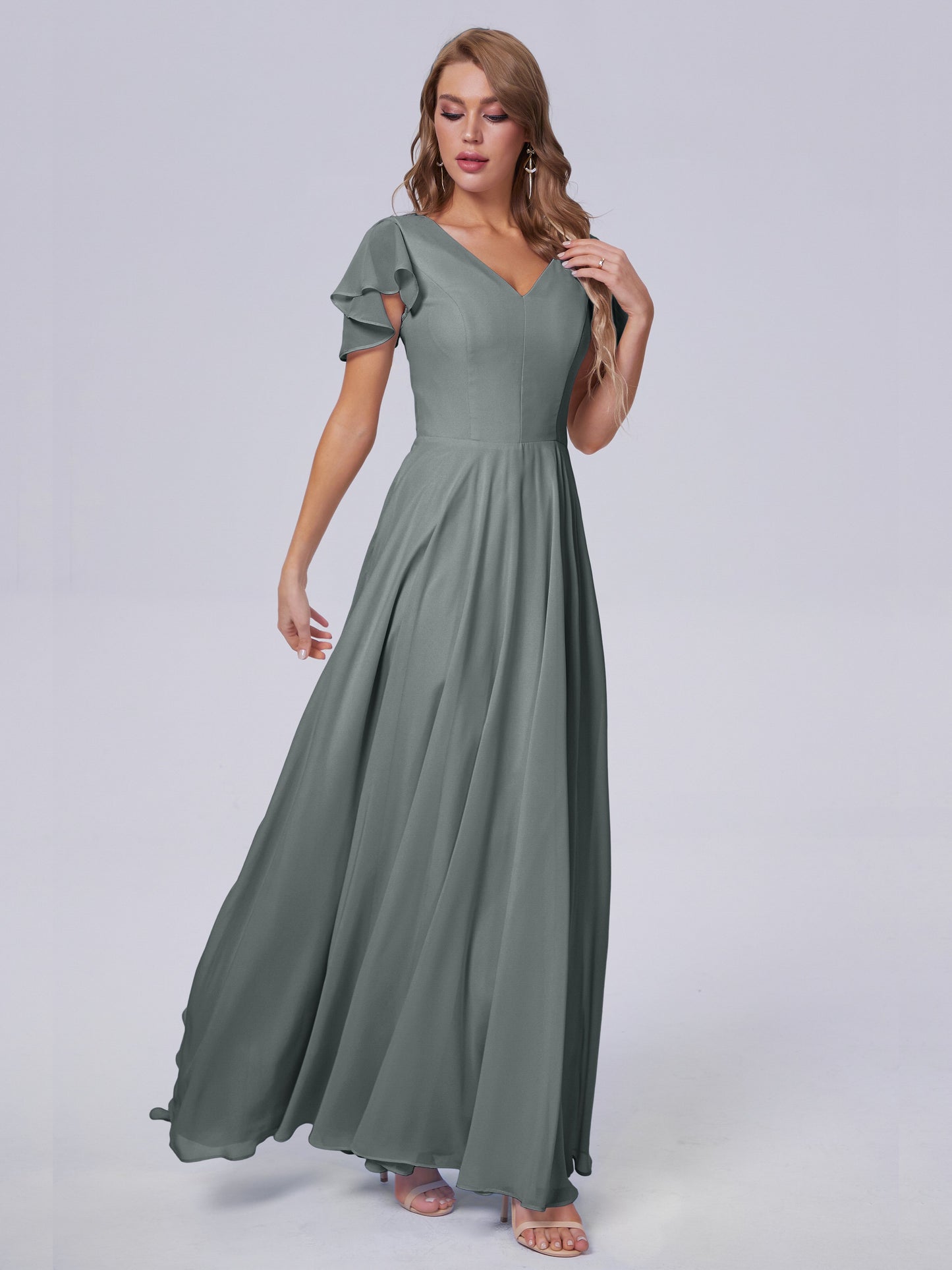 Anastasia Chiffon Long Bridesmaid Dresses With Sleeves