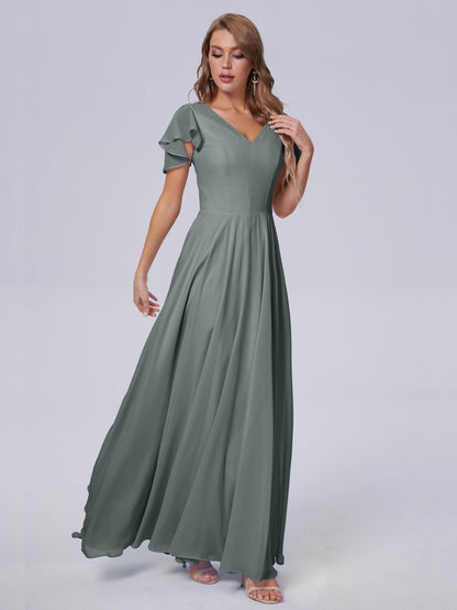 Anastasia Chiffon Long Bridesmaid Dresses With Sleeves