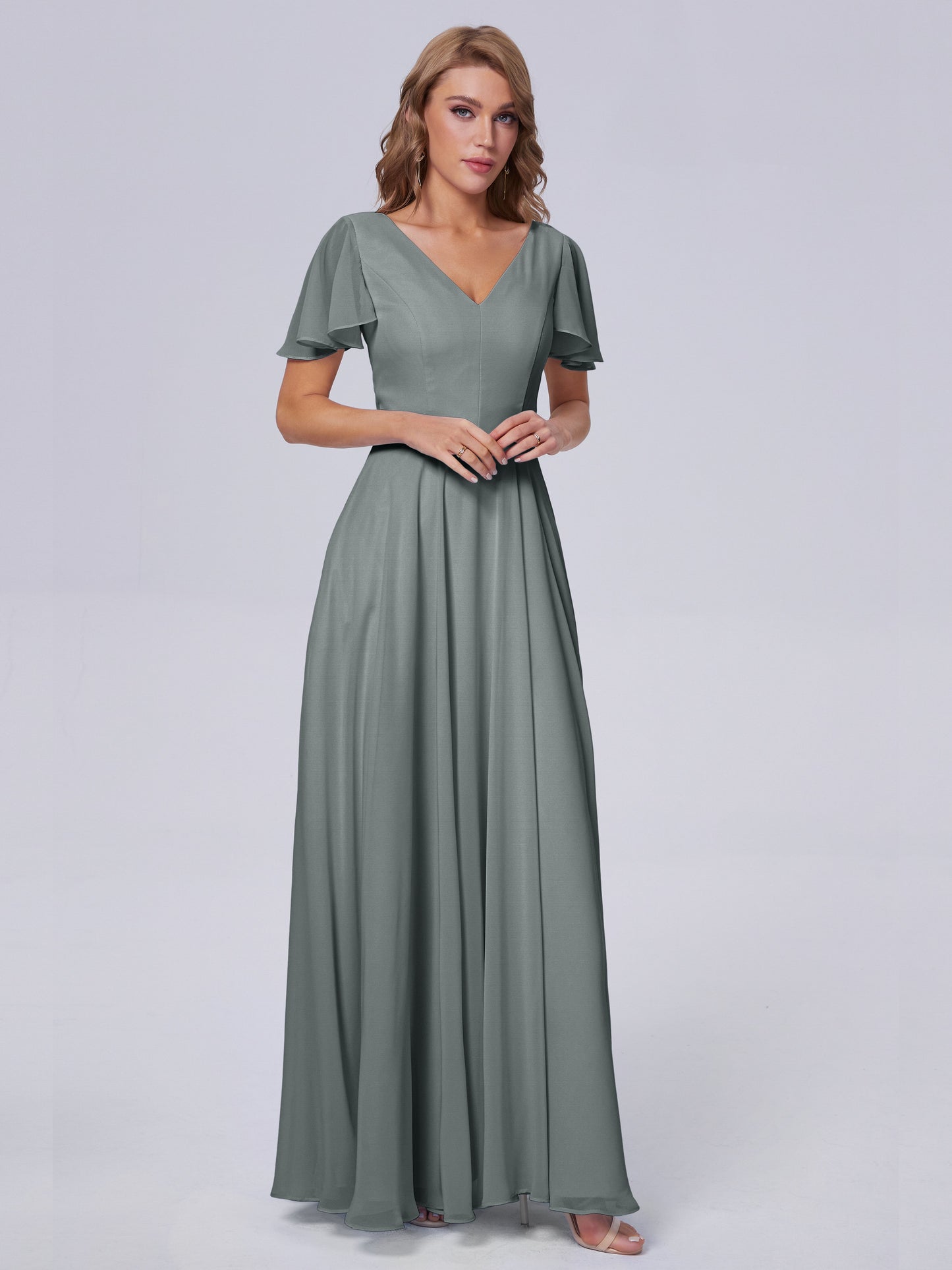 Anastasia Chiffon Long Bridesmaid Dresses With Sleeves