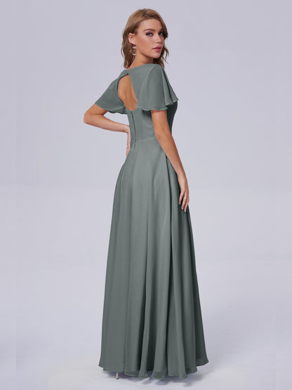 Anastasia Chiffon Long Bridesmaid Dresses With Sleeves