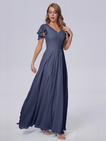 Anastasia Chiffon Long Bridesmaid Dresses With Sleeves