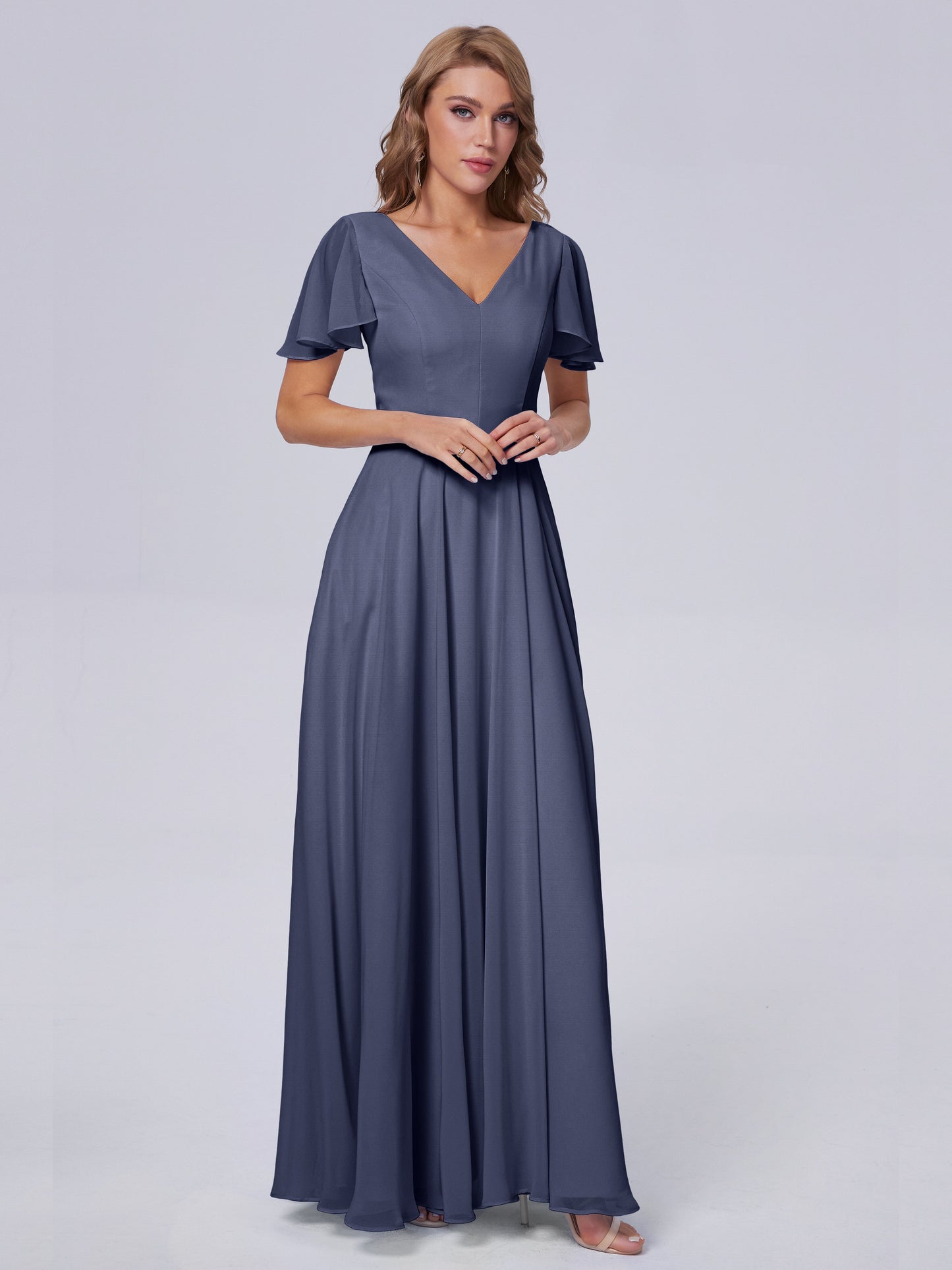 Anastasia Chiffon Long Bridesmaid Dresses With Sleeves