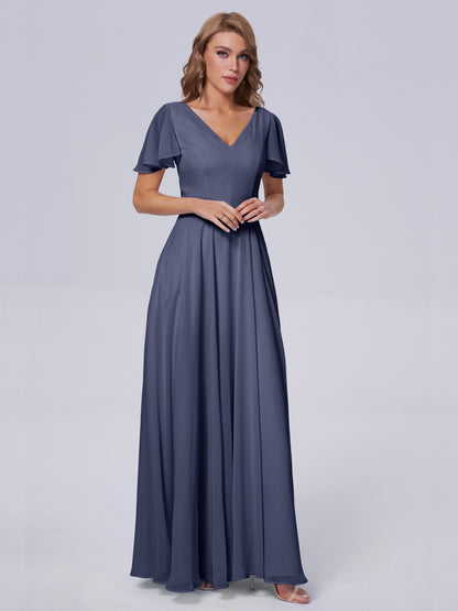 Anastasia Chiffon Long Bridesmaid Dresses With Sleeves