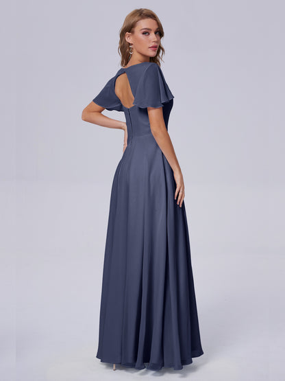 Anastasia Chiffon Long Bridesmaid Dresses With Sleeves