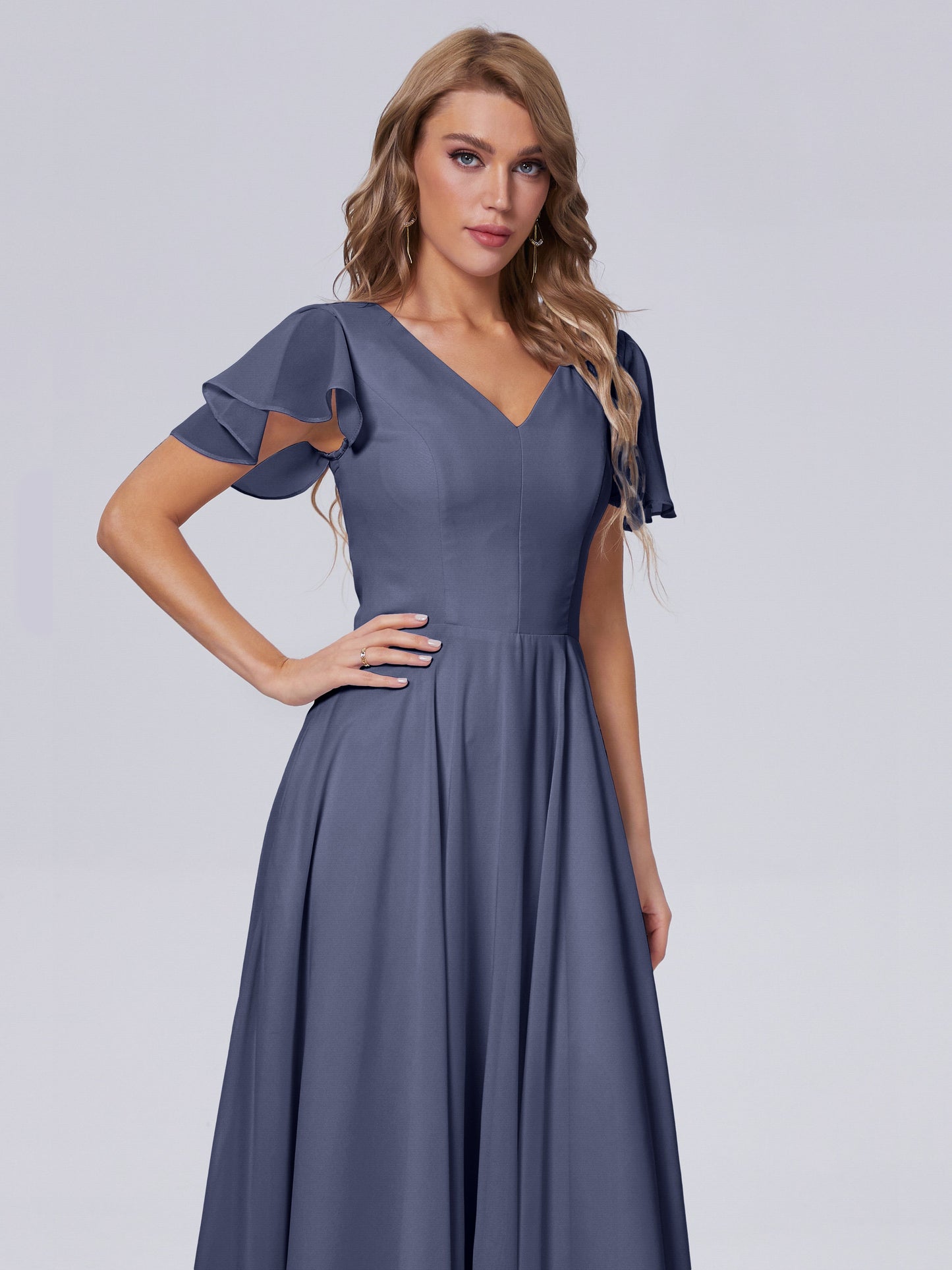 Anastasia Chiffon Long Bridesmaid Dresses With Sleeves