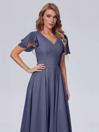 Anastasia Chiffon Long Bridesmaid Dresses With Sleeves