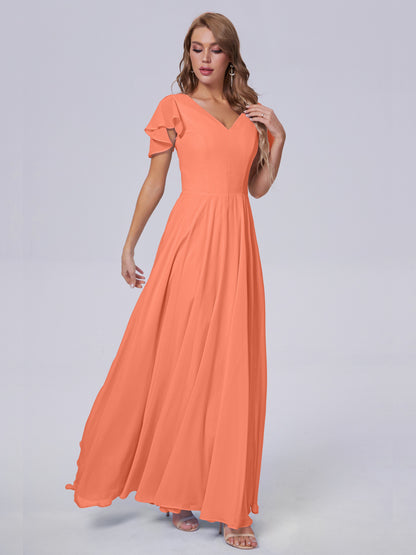 Anastasia Chiffon Long Bridesmaid Dresses With Sleeves