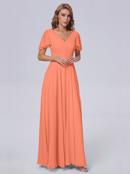 Anastasia Chiffon Long Bridesmaid Dresses With Sleeves