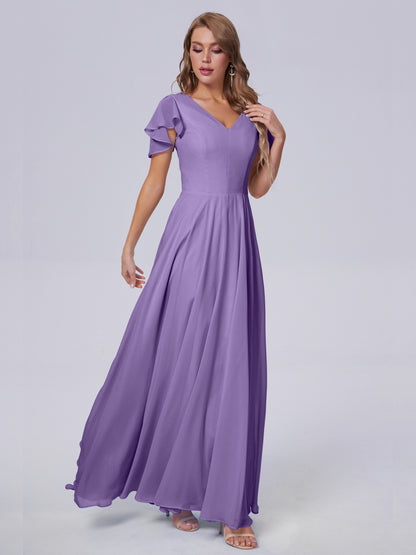 Anastasia Chiffon Long Bridesmaid Dresses With Sleeves