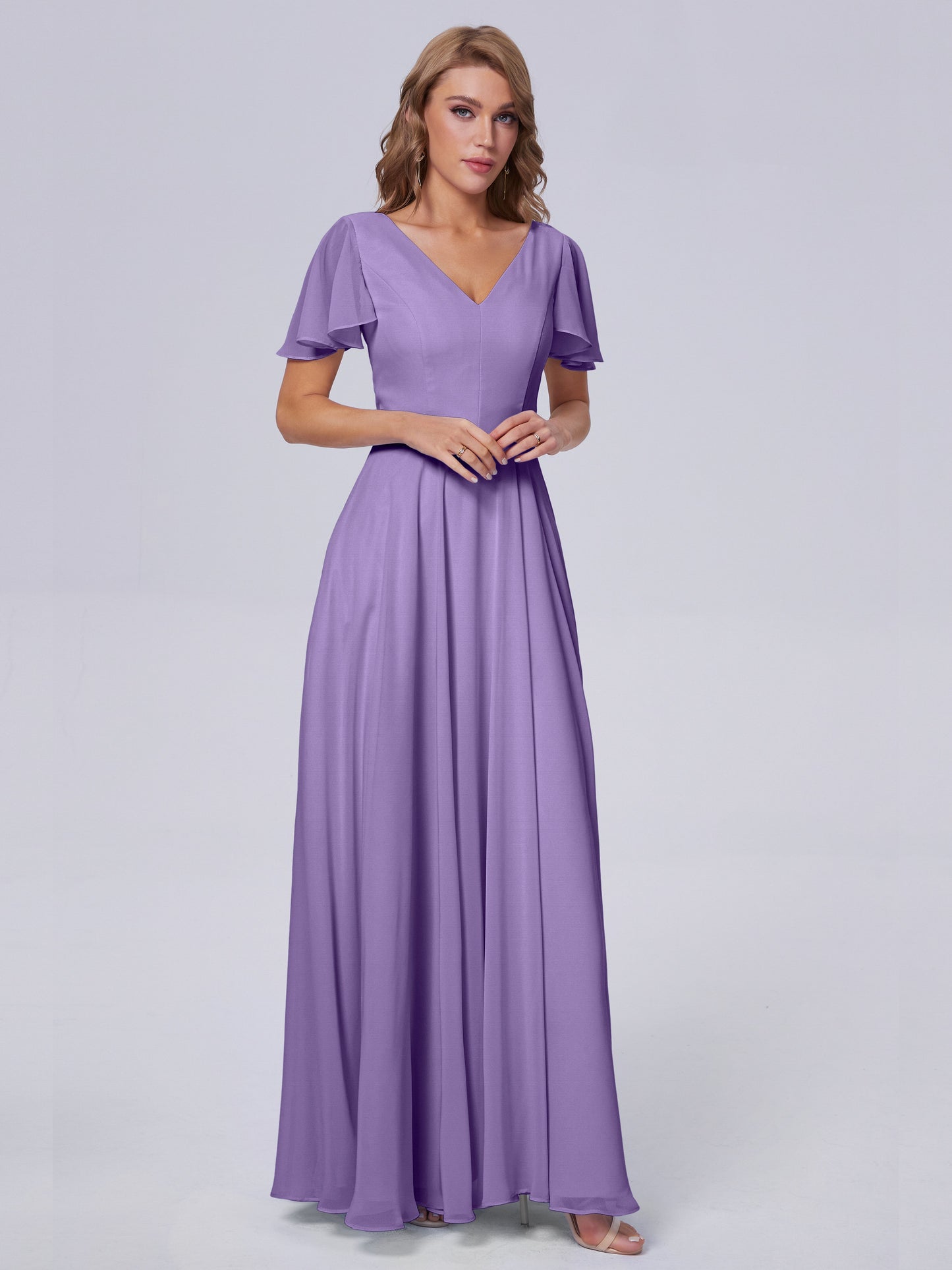 Anastasia Chiffon Long Bridesmaid Dresses With Sleeves