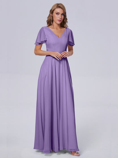 Anastasia Chiffon Long Bridesmaid Dresses With Sleeves
