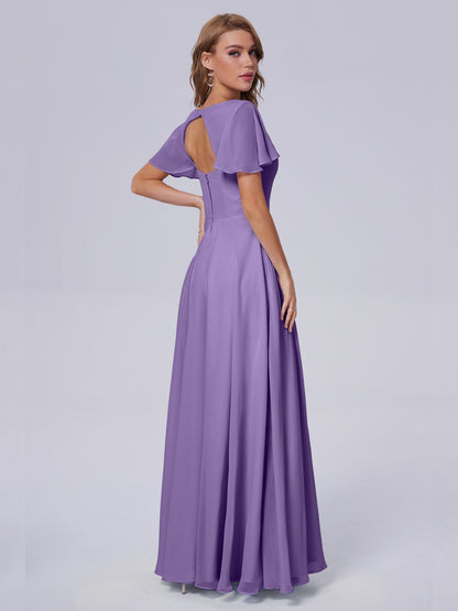 Anastasia Chiffon Long Bridesmaid Dresses With Sleeves