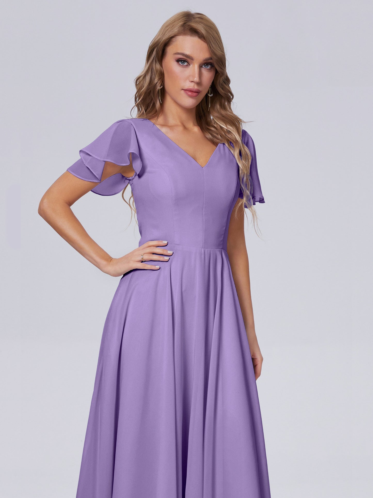 Anastasia Chiffon Long Bridesmaid Dresses With Sleeves