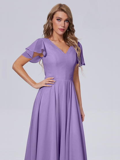Anastasia Chiffon Long Bridesmaid Dresses With Sleeves