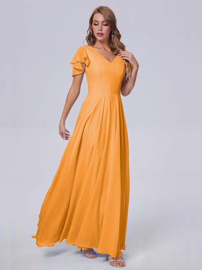 Anastasia Chiffon Long Bridesmaid Dresses With Sleeves